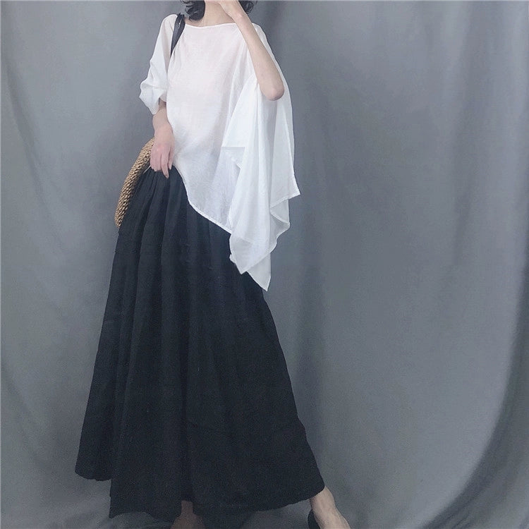 【トップス】春夏 バットスリーブ 日焼け止め 綿麻 Tシャツ