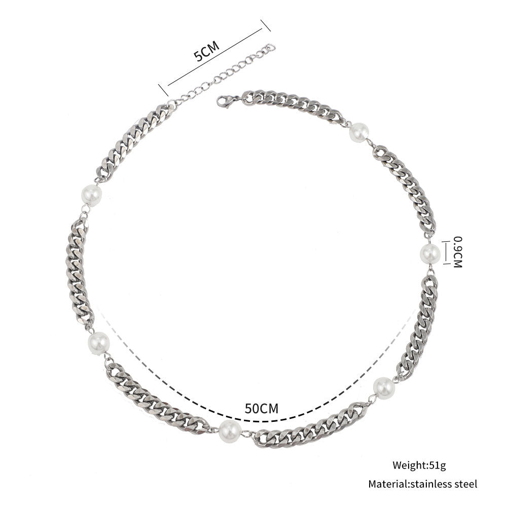 【🎁 B2G1|先行スタート!】【グッズ】個性的 ミニマリスト ステンレス パール チェーン ユニセックス ネックレス