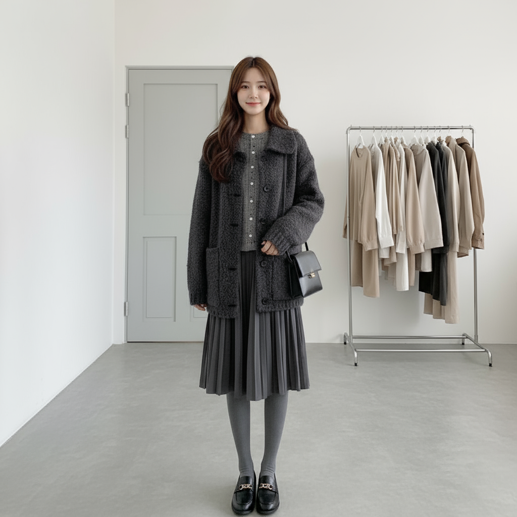 【セットアップ】春 秋 冬 インナー用 ニット + アウター + スカート 3点セット 【JZシリーズ】