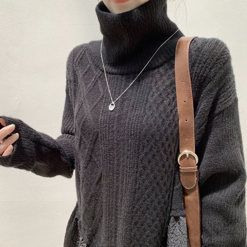 【ワンピース】春秋冬 ニット 切り替え ロング 長袖 ワンピース