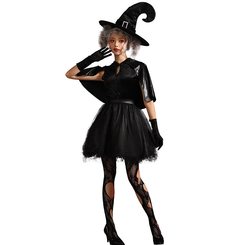 【ハロウィン】コスプレ cos マジック ウィッチ ブラックケープ フックショートスカート レディース