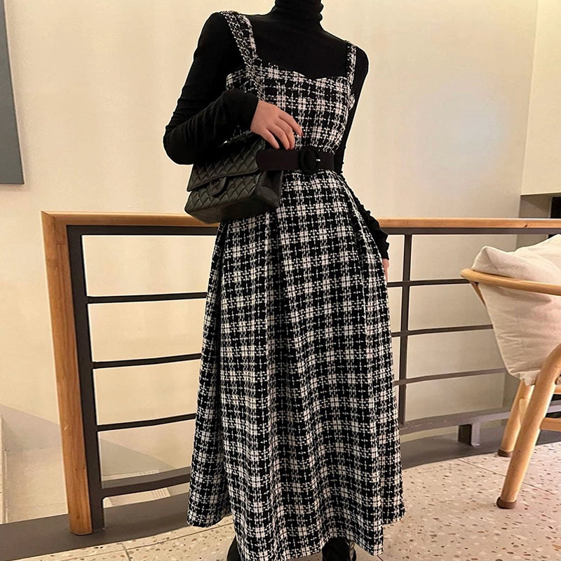 【セットアップ】【単品注文】春秋冬 韓国風 chic レトロ スリム 着痩せ Tシャツ+ノースリーブワンピース セット