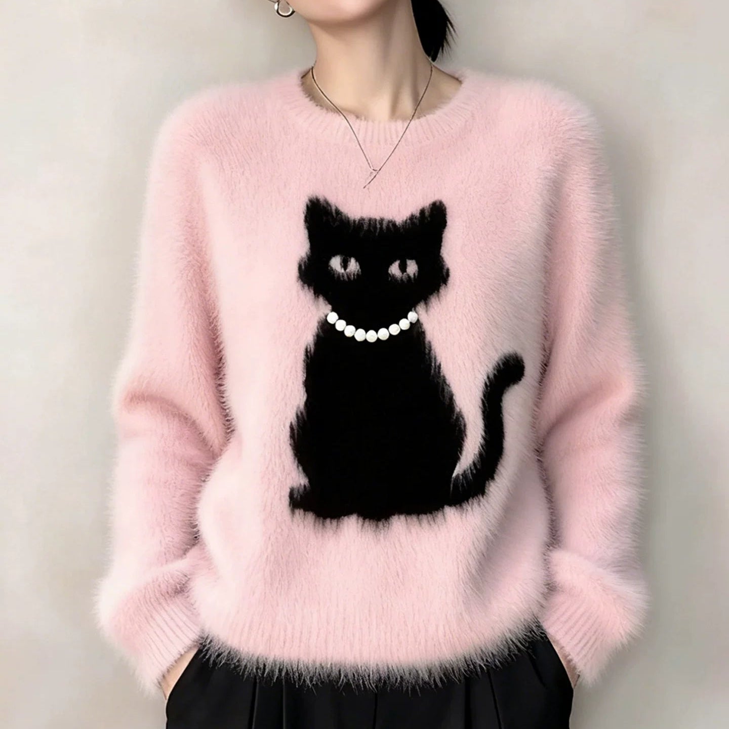 【トップス】ファッション ストリート 猫 合わせやすい ニットセーター