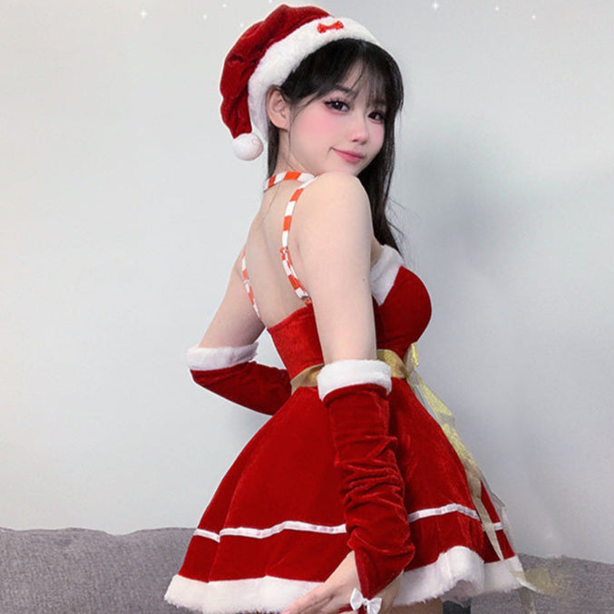 【クリスマス】レディース ベルベット クリスマス コスチューム ワンピース 雰囲気重視 ロールプレイ 演出用