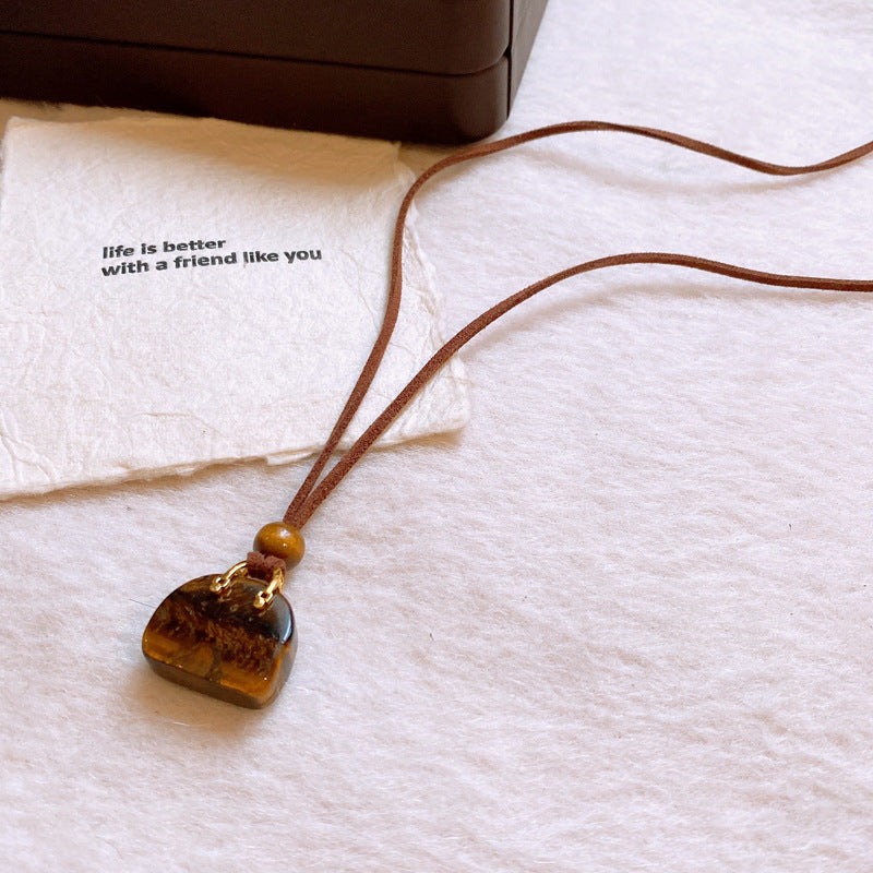 【🎁 B2G1|先行スタート!】【グッズ】韓国風 カラフル人工タイガーアイ バッグネックレス ニットチェーン レトロ 高級感 アクセサリー