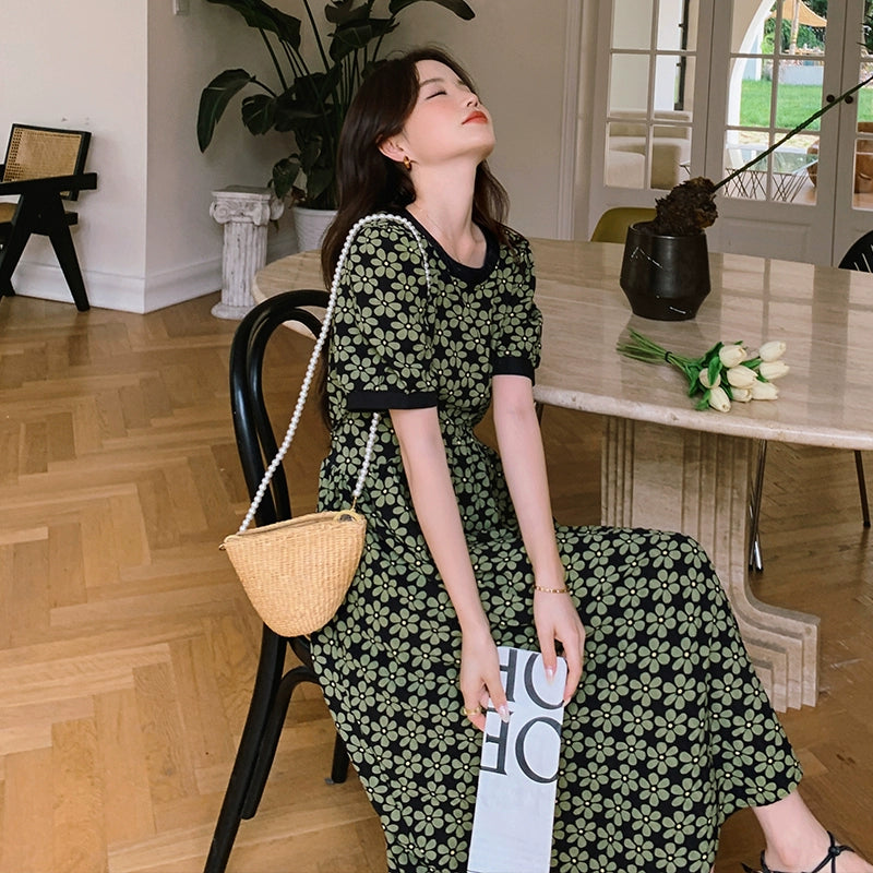 【ワンピース】フレンチシフォン 花柄 半袖ワンピース 高級感 美しい 気品 ロングドレス【SHシリーズ】