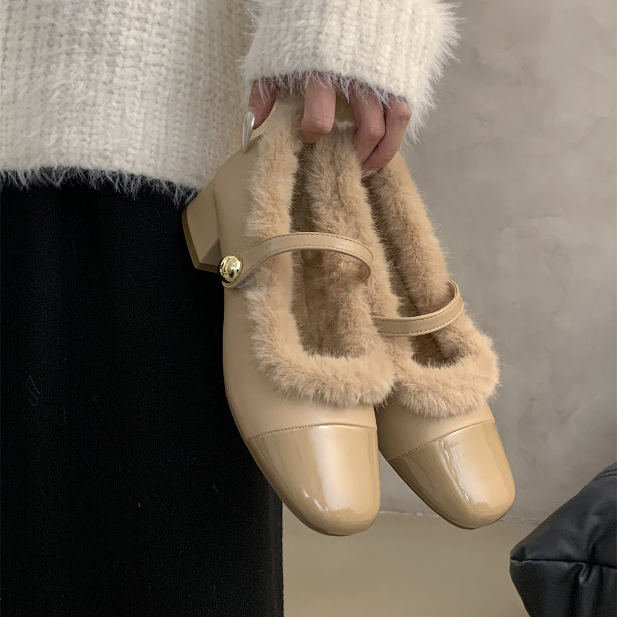 【シューズ】春秋冬 海外トレンド 気質よい 裏起毛 太めのヒール 防寒ブーツ