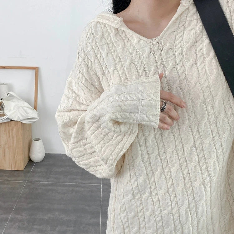 【トップス】秋冬 ルーズ カジュアル Vネック ゆったり 長袖 プルオーバー 秋冬厚手 ニットセーター