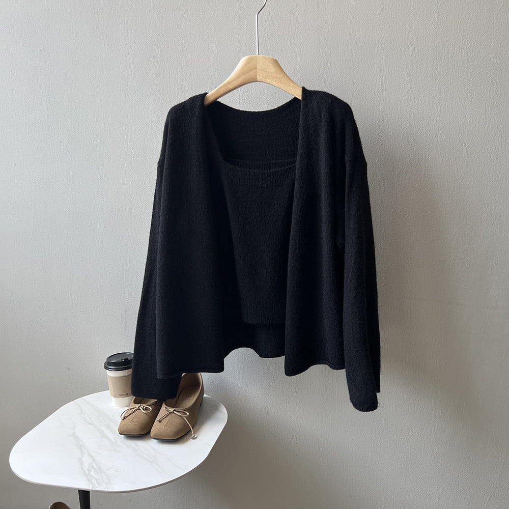 【アウター】春秋 無地 気質 キャミソール +ニット カーディガン2点セット【JZシリーズ】