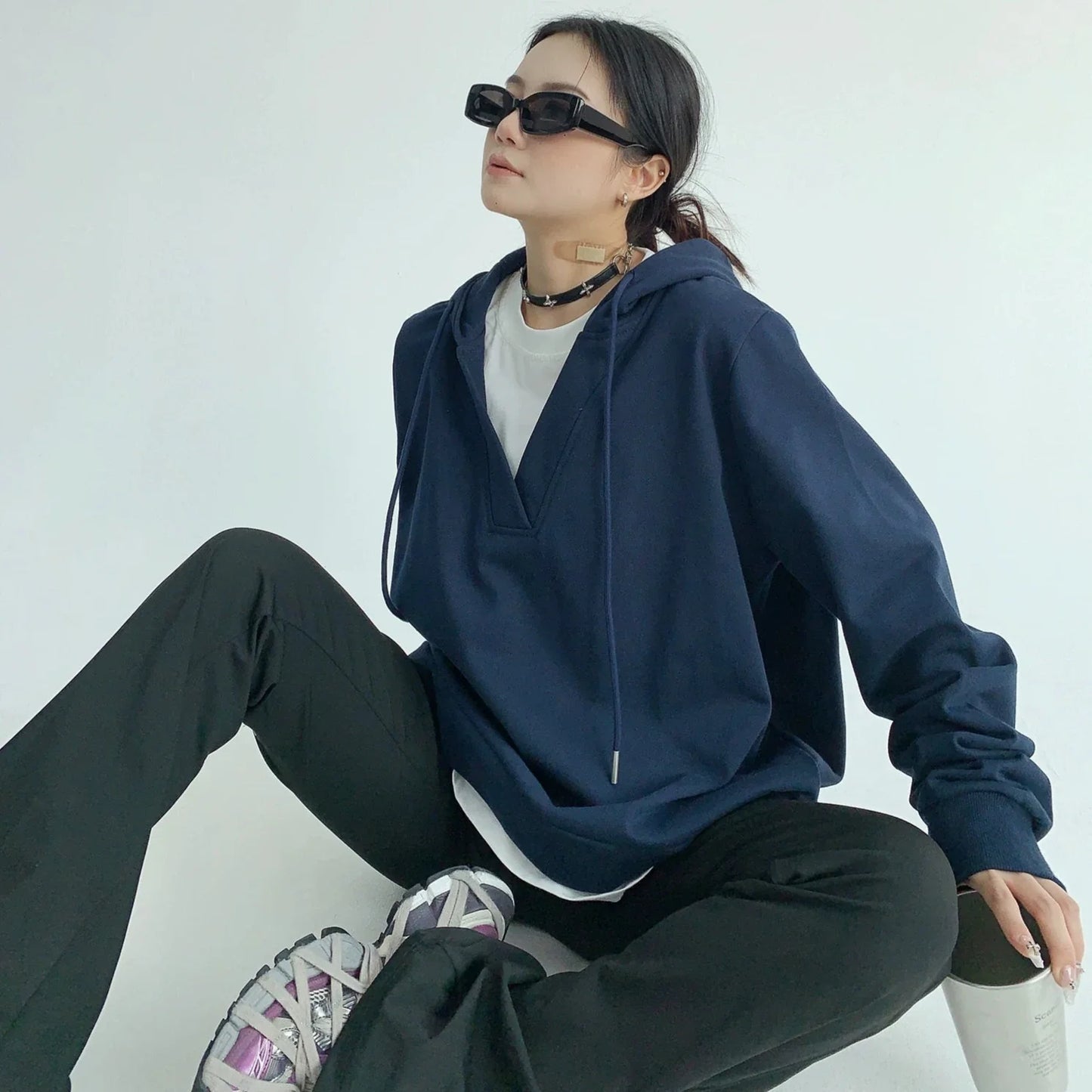 【トップス】秋冬 シンプル 高級感 フェイクレイヤード パーカー【FCシリーズ】