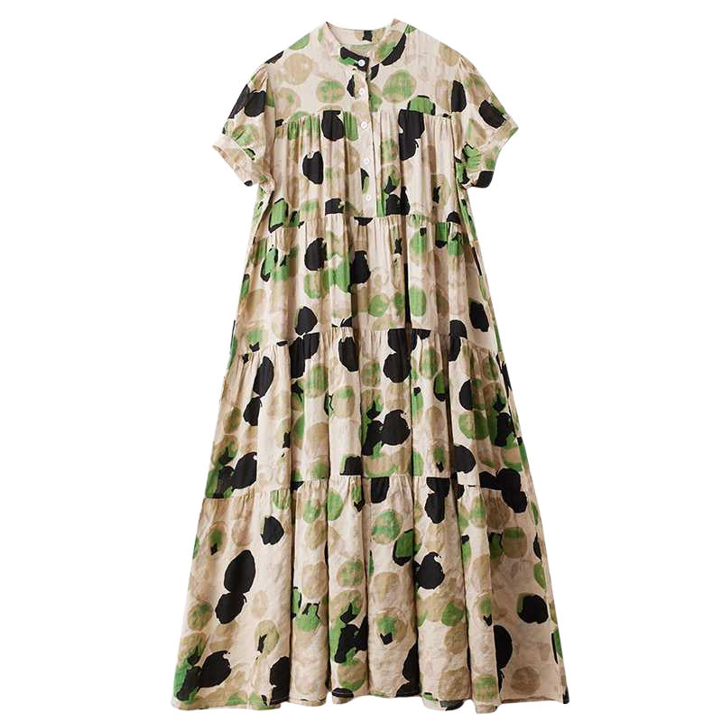 【ワンピース】夏 半袖 ゆったり 大きいサイズ おしゃれ プリントスリム見せ 半袖ワンピース【SHシリーズ】