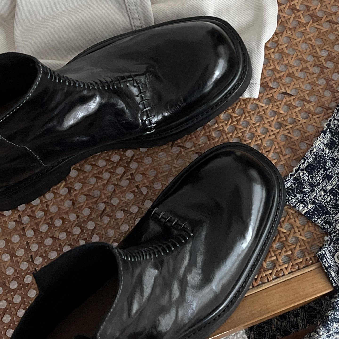 【シューズ】春秋冬 イングランド風 高級感 スクエアトゥ ブーツ