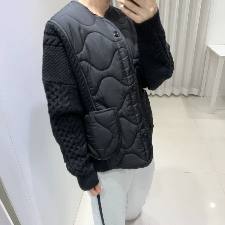 【アウター】気質よい Vネック 配色 秋冬 切り替えし ゆったり 合わせやすい 綿入れコート