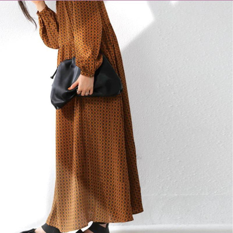 【ワンピース】春秋夏 日系 プリント 合わせやすい 長袖ワンピース