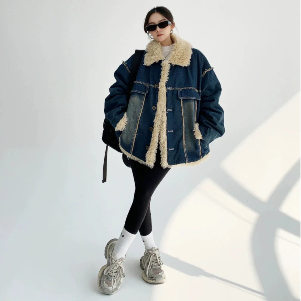 ❤️超人気商品❤️【アウター】秋冬 ヴィンテージ加工 厚い保温 レトロ oversize デニム綿入れコート【FCシリーズ】