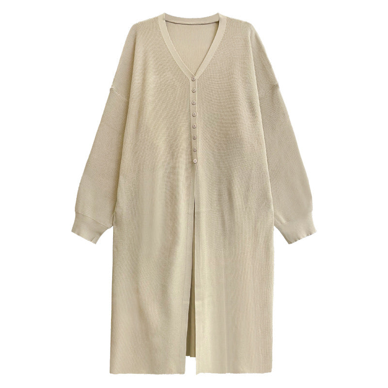 【アウター】レトロ 春秋 ニット ドレス 女性用 秋新作ミドル丈 Vネック カーディガン