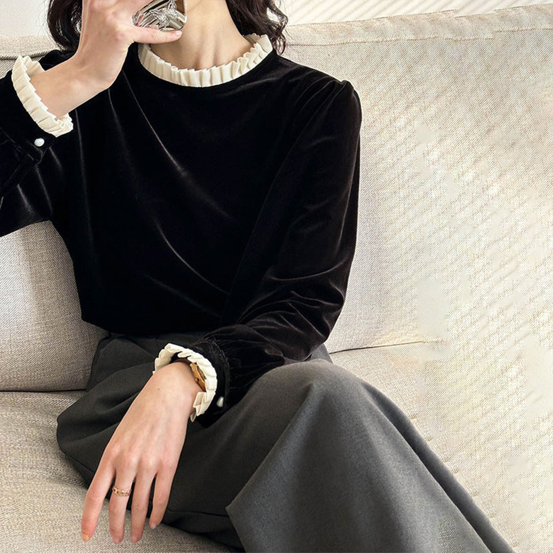 【トップス】春秋冬 シャーリング 切り替えし エレガント シンプル Tシャツ【JZシリーズ】