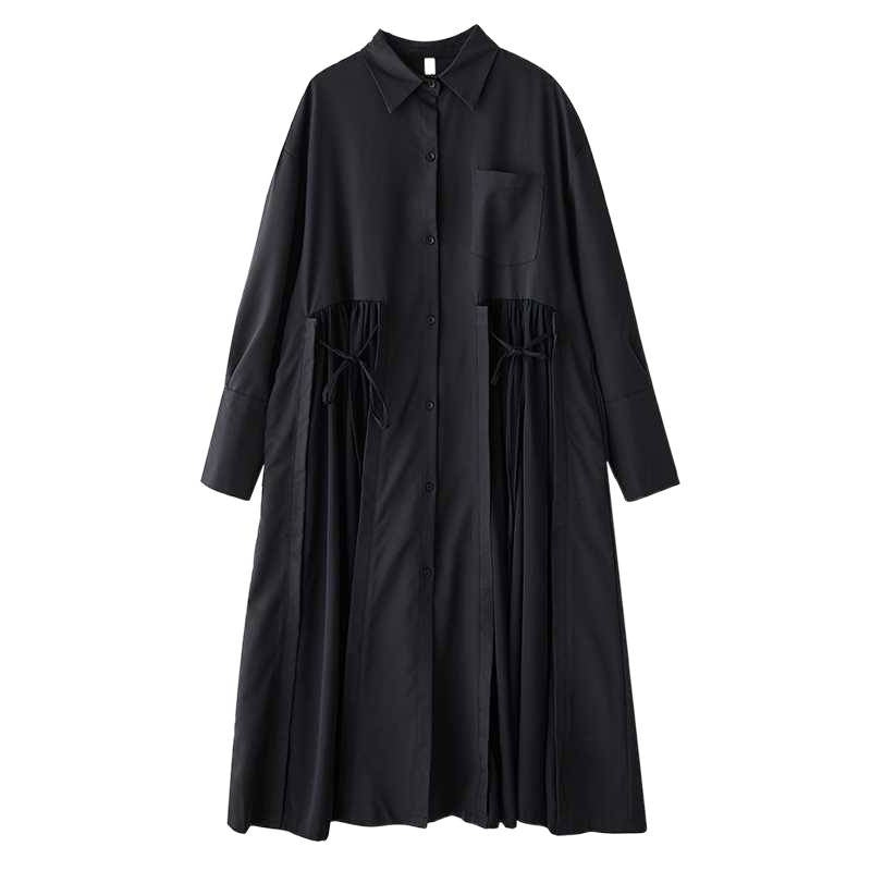 【ワンピース】春 秋 冬 アシンメトリー ウエストマーク シャツ ワンピース 【AHシリーズ】