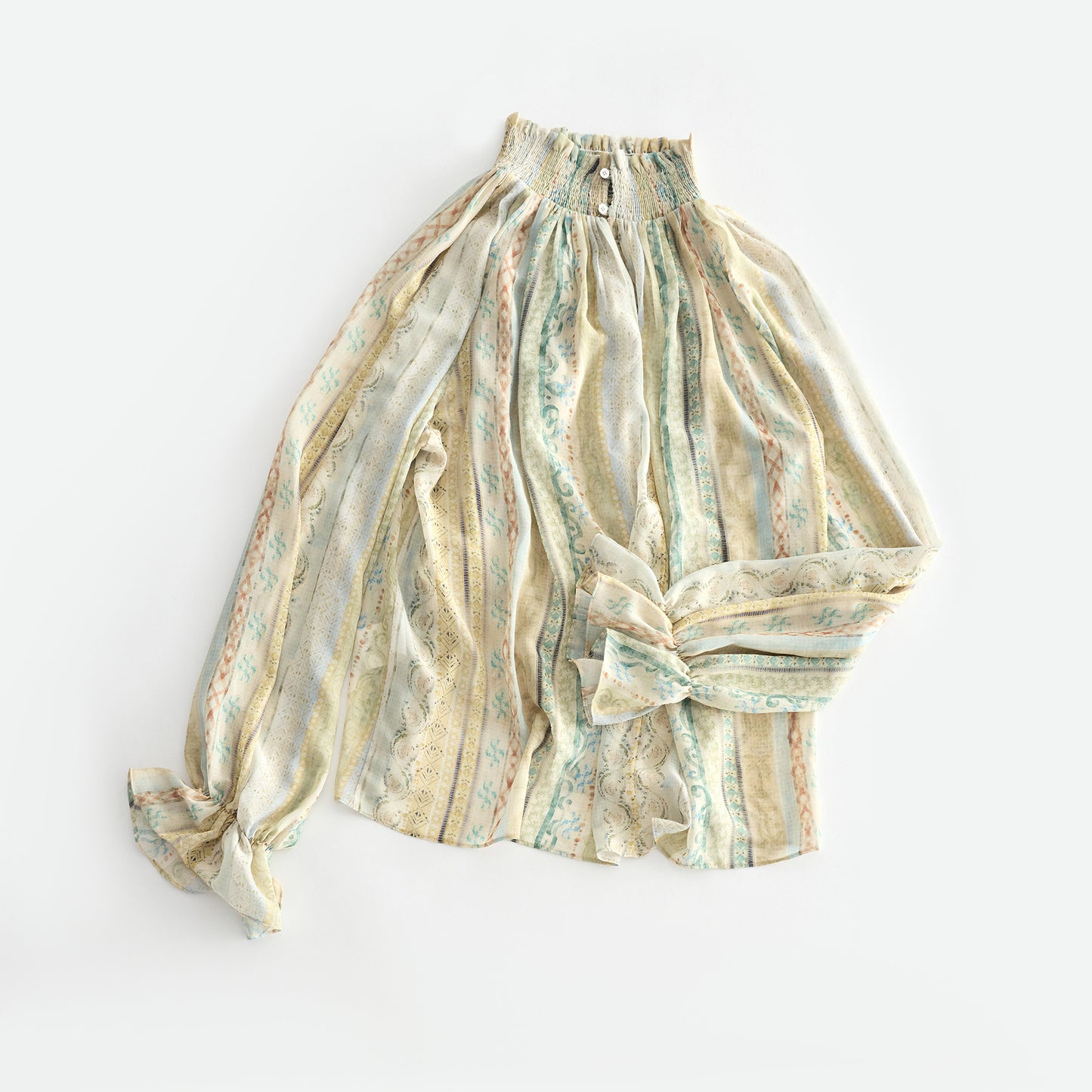 【トップス】新作 レディース ハイネック 花柄 シャーリング ブラウス フリル デザイン 春秋コーデ トレンド【SHシリーズ】