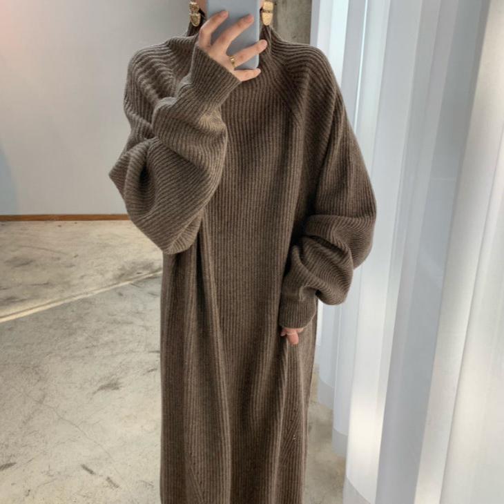 【ワンピース】春秋冬 韓国風 ゆったり 合わせやすい 無地 シンプル 長袖ワンピース