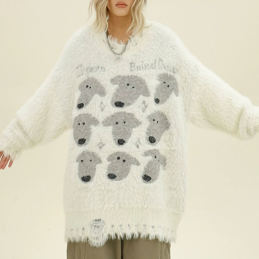 【トップス】アメリカンレトロ リラックス 新作 子犬 セーター【FCシリーズ】