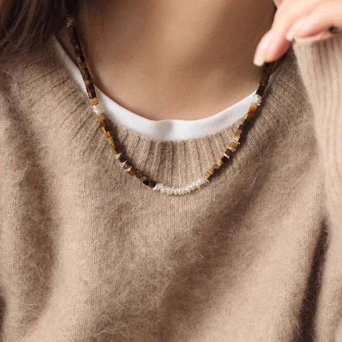 【🎁 B2G1|先行スタート!】【グッズ】S925純銀×タイガーアイリングネックレス|女性向け上質で小ぶりな高級感のあるチョーカー