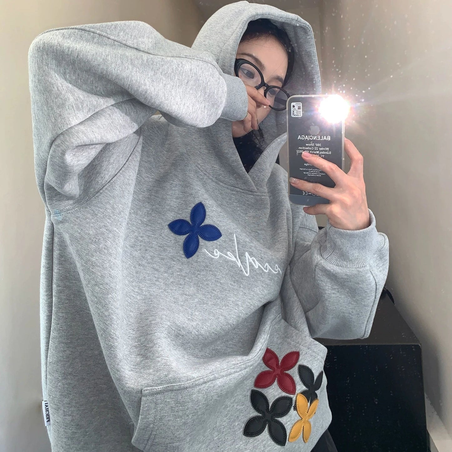 【トップス】秋冬 ストリート oversize 裏起毛 刺繍 フード付き パーカー 【FCシリーズ】