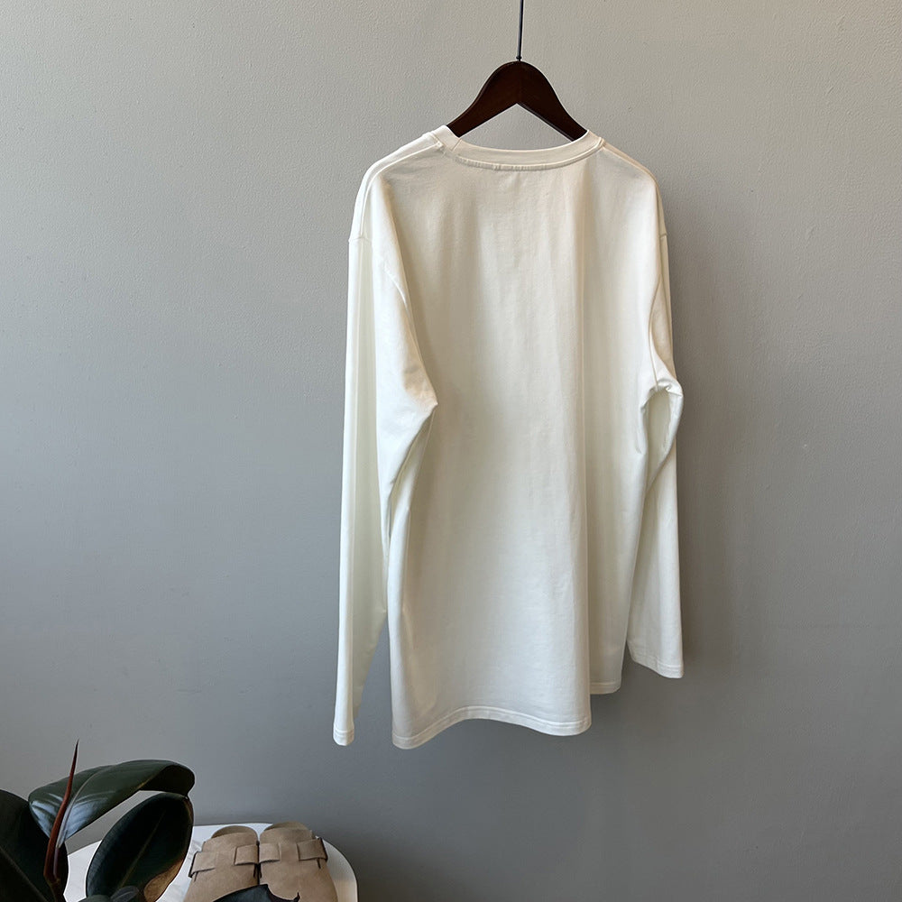 【トップス】春秋 定番 白 ラウンドネック 合わせやすい 無地 長袖Tシャツ【JZシリーズ】
