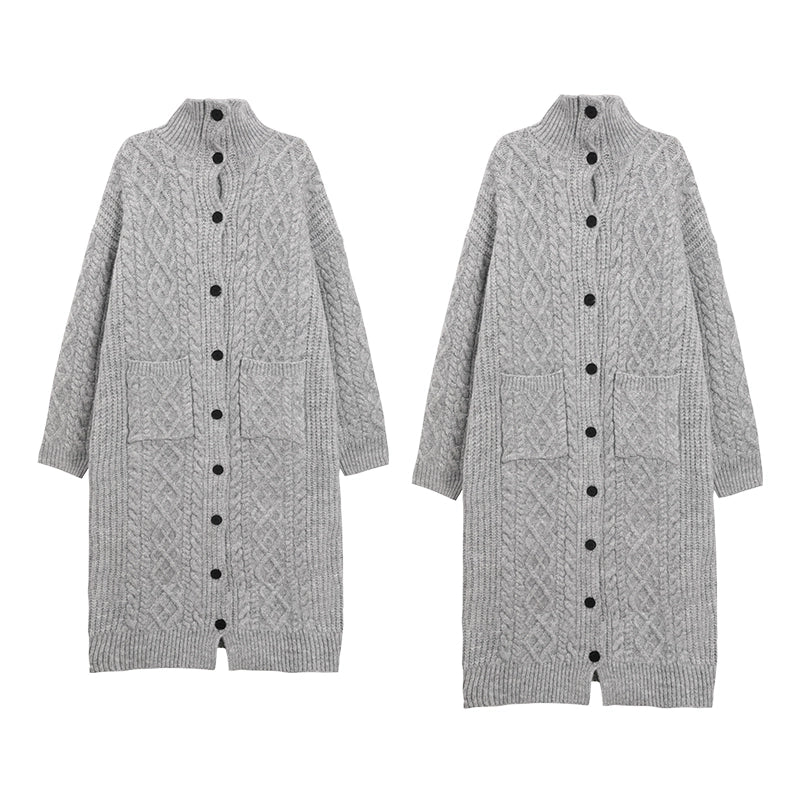 【アウター】秋冬新作 グレー ゆったり ロングカーディガン ニットコート 韓国風【FCシリーズ】