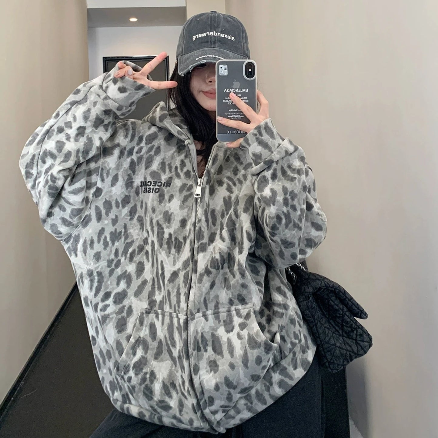 【アウター】春秋 oversize 厚い保温 ゆったり レトロ アルファベット ヒョウ柄 ジャケット【FCシリーズ】