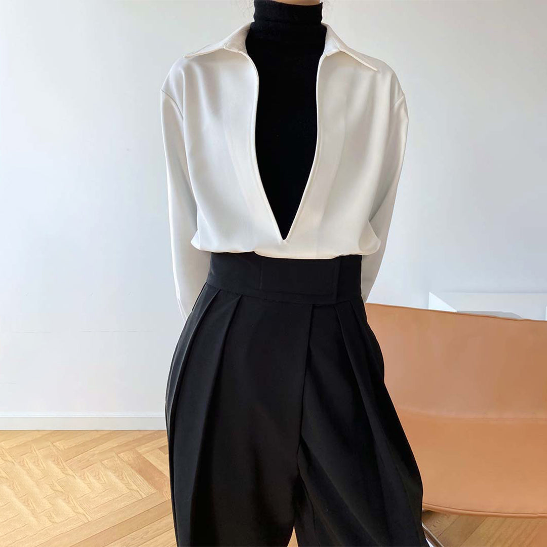 【トップス】通勤 長袖 Vネック 春秋 シャツ【SNシリーズ】