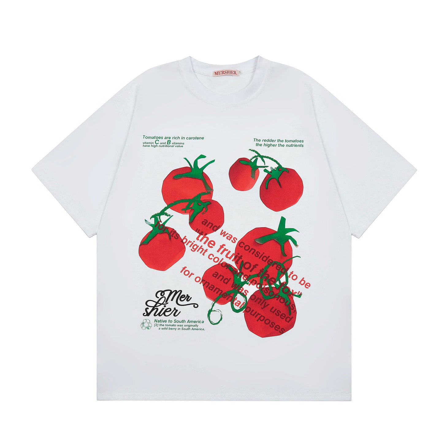 【トップス】レトロ趣味 トマト&ロゴプリント 半袖Tシャツ レディース 夏 ゆったり カジュアル【FCシリーズ】【15〜20日発送】