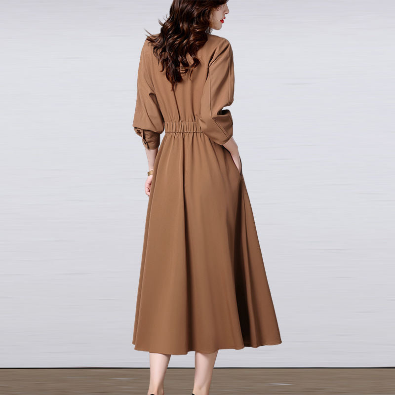 【ワンピース】夏 高級感 若見え 気質よい 着痩せ 長袖ワンピース