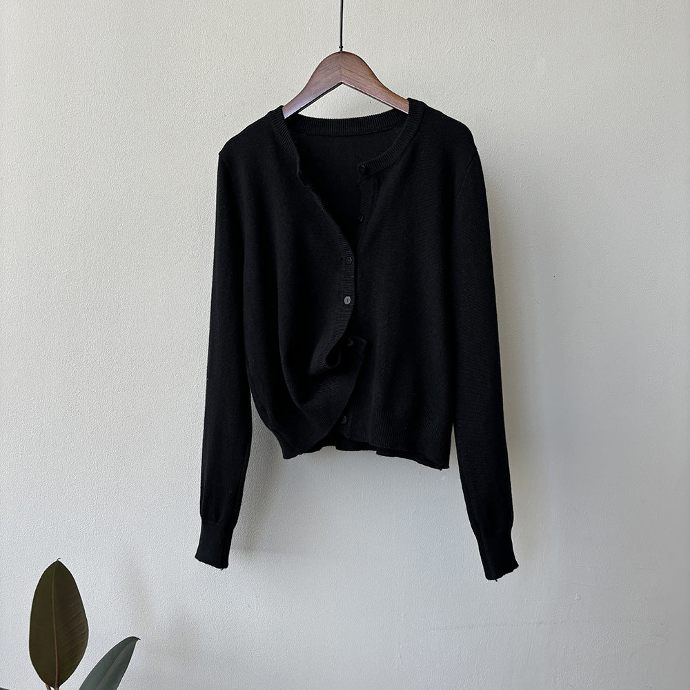 【アウター】シンプル 春夏 無地 着痩せ ラウンドネック ニット カーディガン【JZシリーズ】