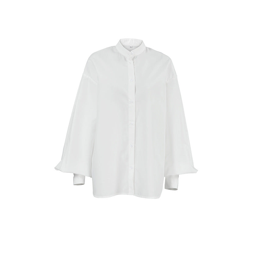 【トップス】春秋 シンプル セクシー ラペル ランタンスリーブ シャツ