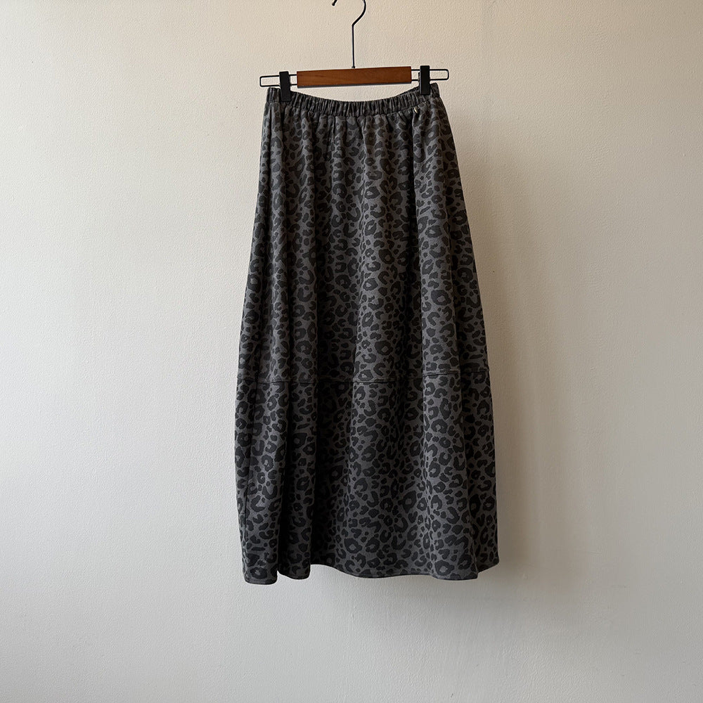 【ボトムス】ヴィンテージ レオパード柄 Aライン スカート レディース 秋 ハイウエスト 細見え Aラインタイトロングスカート【JZシリーズ】