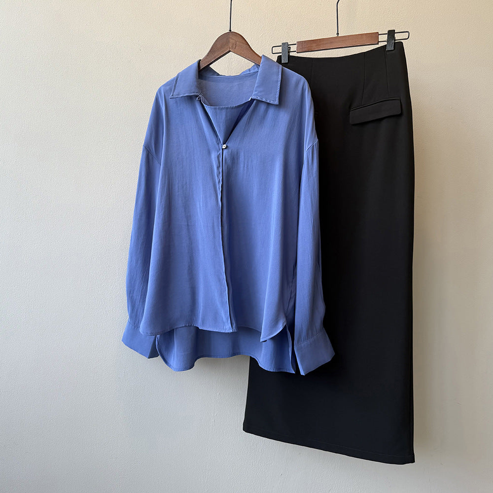 【トップス】フレンチデザイン プルオーバーシャツ 秋新作 エレガントなドレープ感 ゆったり通勤トップス【JZシリーズ】