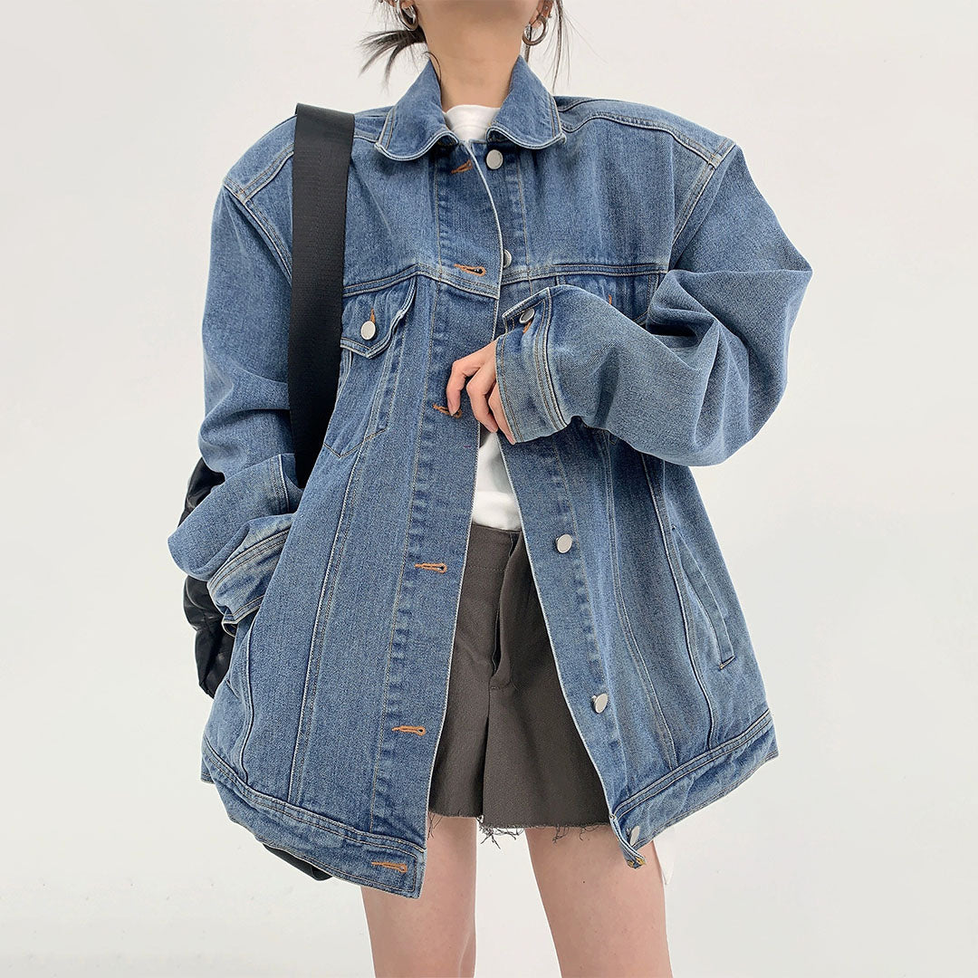 【アウター】ヴィンテージ加工 春秋 刺繍 肩パッド ジャケット【FCシリーズ】