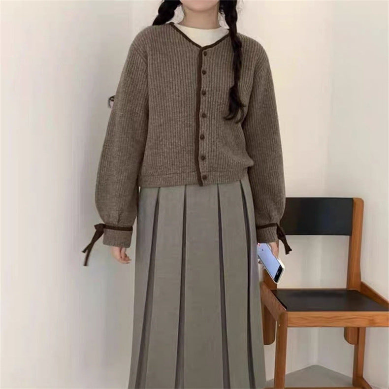 【アウター】春秋 スウィート 蝶結び 合わせやすい 着痩せ カーディガン