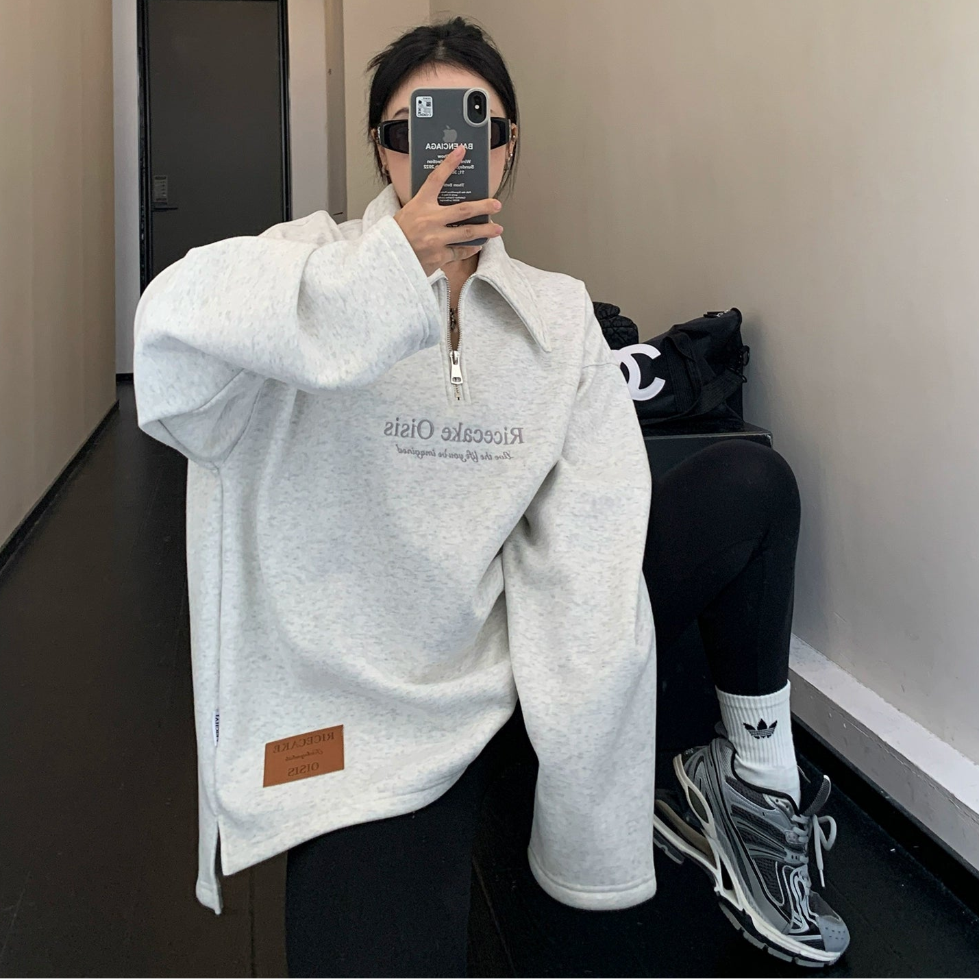 【トップス】秋冬 高級感 シンプル 折り襟 刺繍 パーカー【FCシリーズ】