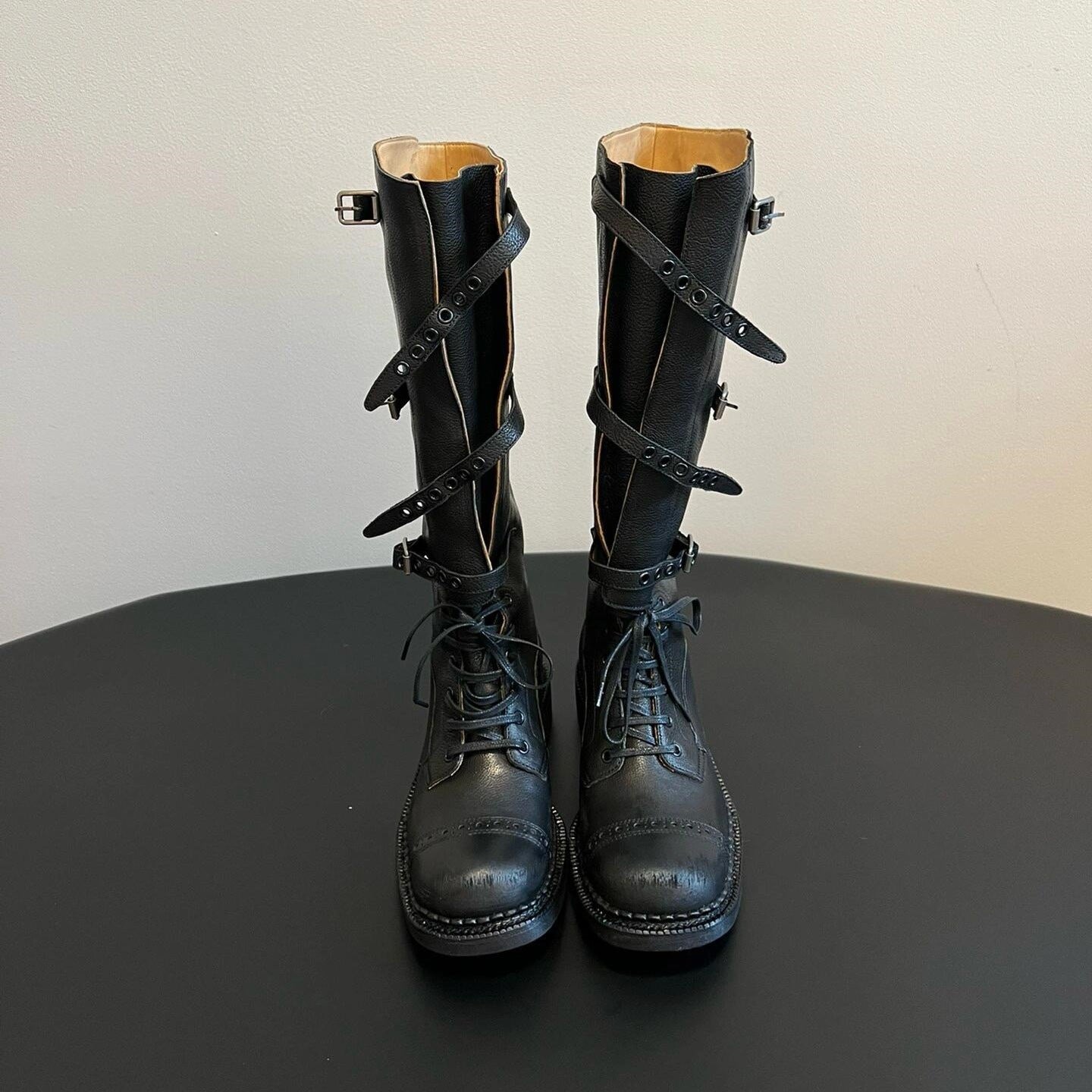 【シューズ】春秋冬 牛革靴 バックル ヴィンテージ加工 ブーツ