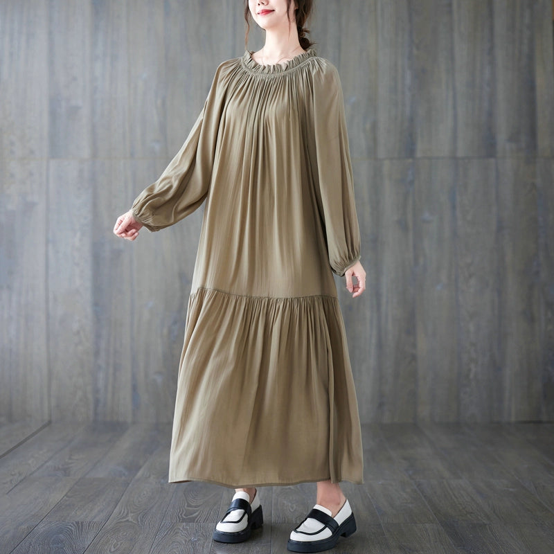 【ワンピース】春秋 大きいサイズ おしゃれ ゆったり 着痩せ 長袖ワンピース