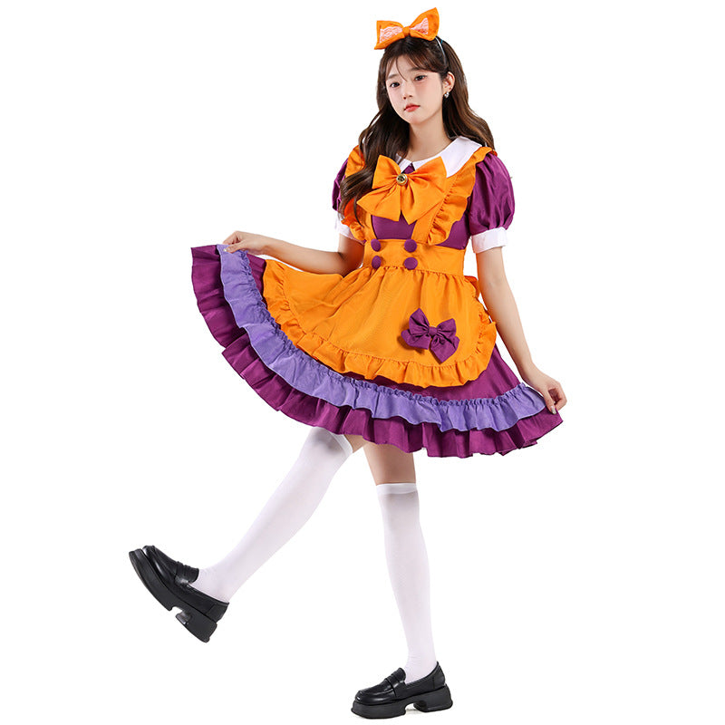 【ハロウィン】コスプレ 衣装 メイド服 アニメ風 ロリータ プリンセスドレス オレンジ レディース ワンピース