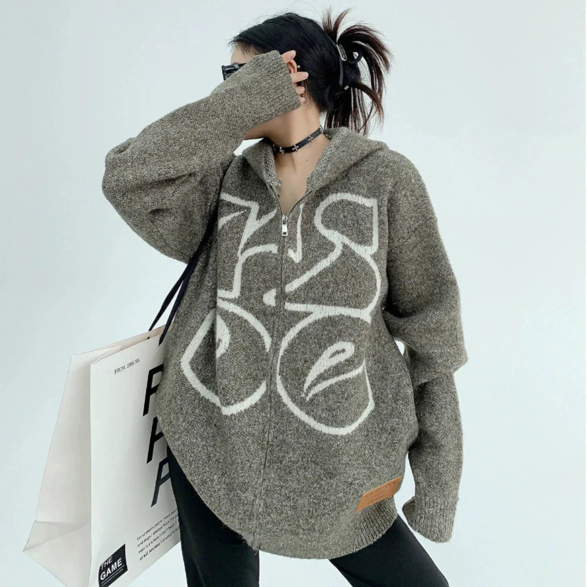 【アウター】春秋 トレンドアイテム 高級感 ジャカード 厚い保温 ニットセーター ジャケット【FCシリーズ】