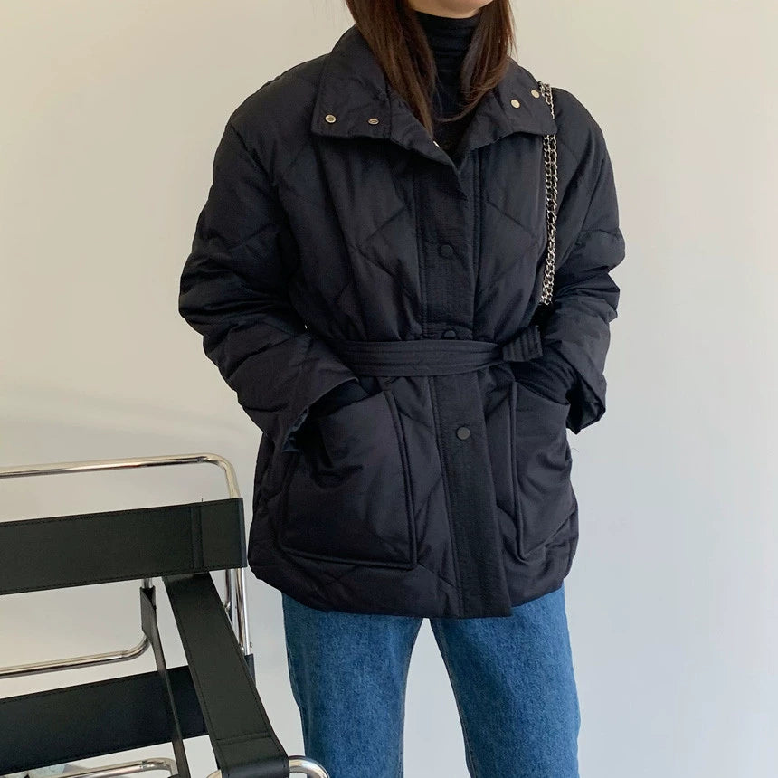 【アウター】秋冬 ハイネック ビッグポケット 中綿入り 綿入れコート