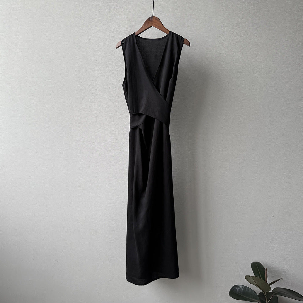 【ワンピース】夏新作 フレンチスタイル ノースリーブ Vネック 着痩せ効果 韓国風 ワンピース【JZシリーズ】