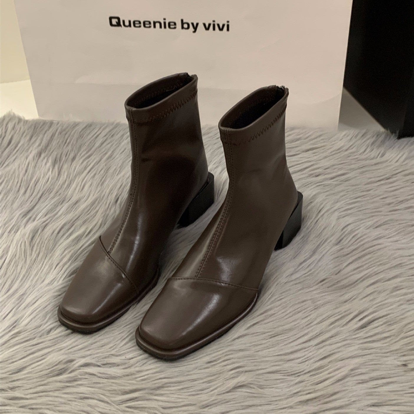 【シューズ】春秋冬 韓国風 スクエアトゥ 合わせやすい 太ヒール ブーツ