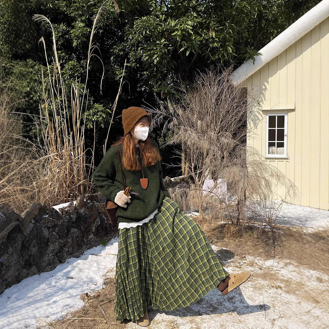 【60%OFF⭐️先行スタート!】【ボトムス】レトロ チェック柄 2025春新作 ゆったり着痩せロング スカート【SHシリーズ】