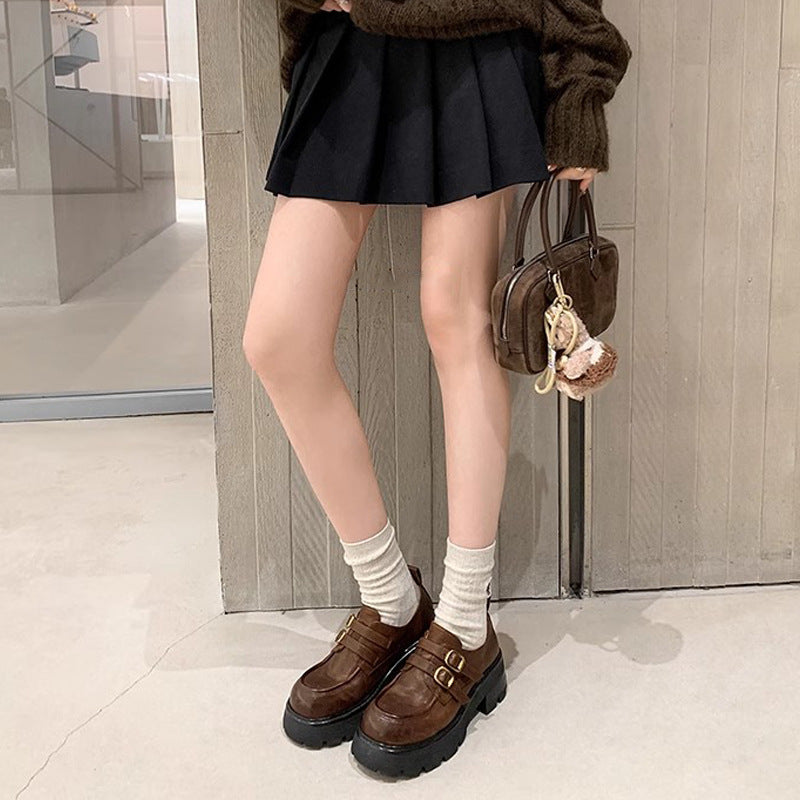 【シューズ】春秋冬 厚底 レトロ ドレスシューズ パンプス