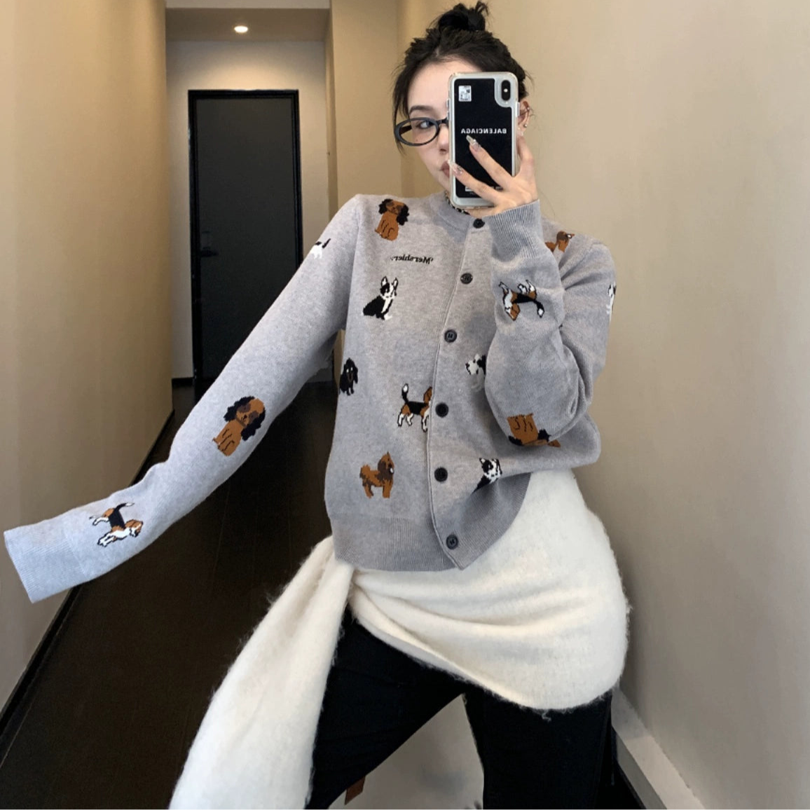 【アウター】レトロ ジャカード ニット生地 春秋 スリム ニットセーターカーディガン【FCシリーズ】